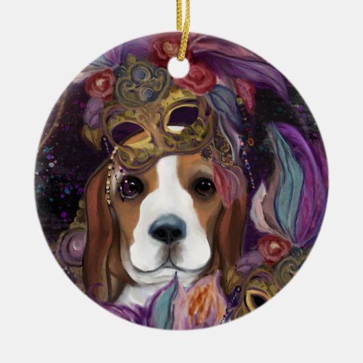 MARDI GRAS BEAGLE KERAMIK ORNAMENT (Vorne)