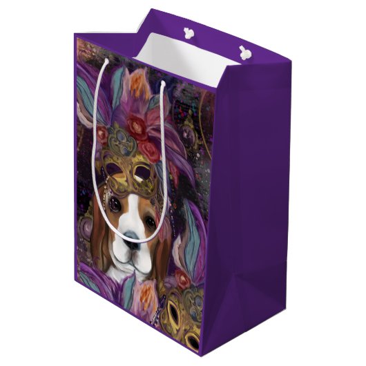 MARDI GRAS BEAGLE MITTLERE GESCHENKTÜTE (Rückseite Schrägansicht)