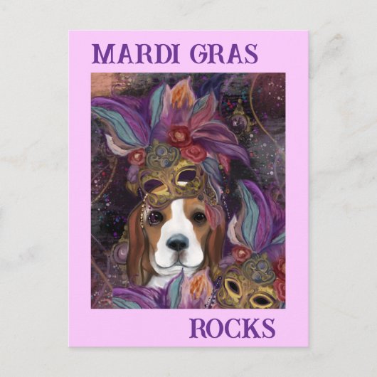 MARDI GRAS BEAGLE POSTKARTE (Vorderseite)