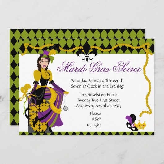Mardi Gras Beauty Einladung (Vorne/Hinten)