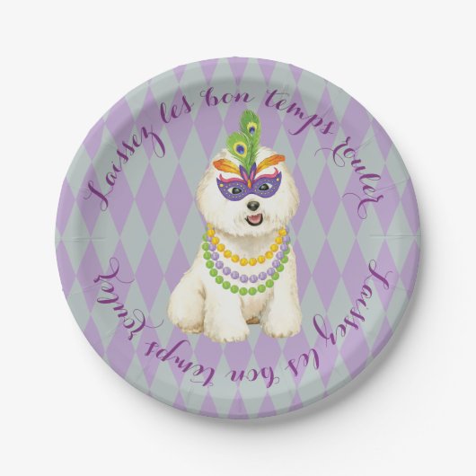 Mardi Gras Bichon Frise Pappteller (Vorderseite)