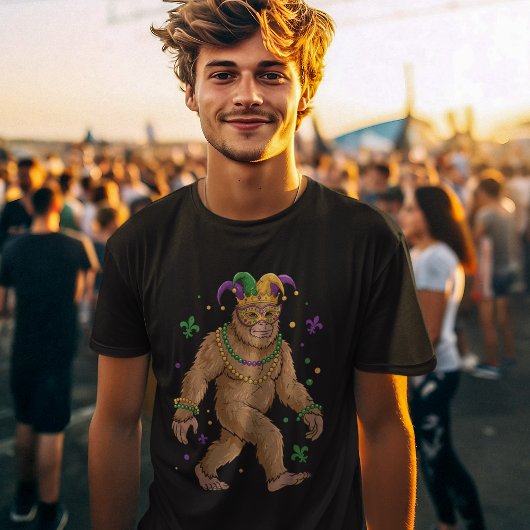 "Mardi Gras Bigfoot – Festive Sasquatch T-Shirt