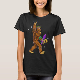 Mardi Gras Bigfoot Funny Kids Men Sasquatch Mardi T-Shirt