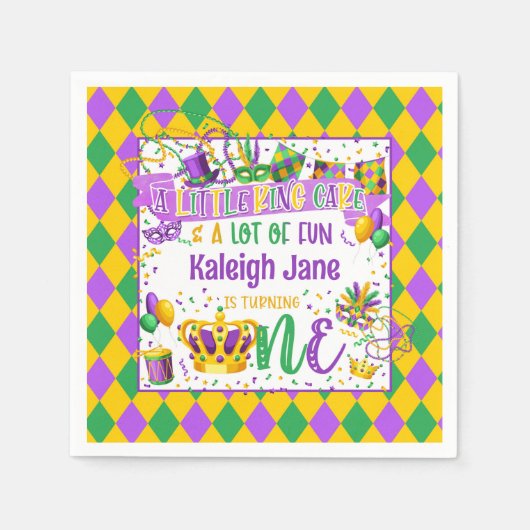 Mardi Gras Birthday (Ein kleiner King Cake & Fun) Serviette (Vorderseite)