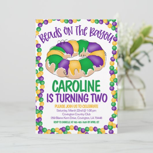 Mardi Gras Birthday Einladung (Stehend Vorderseite)