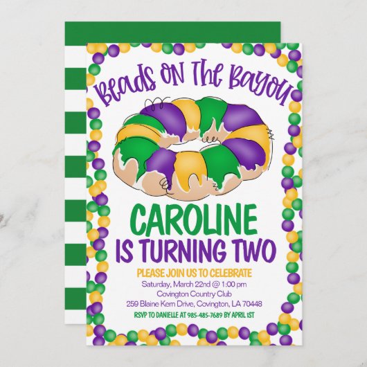 Mardi Gras Birthday Einladung (Vorne/Hinten)