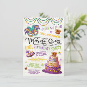 Mardi Gras Birthday Pajama Party Einladung (Stehend Vorderseite)