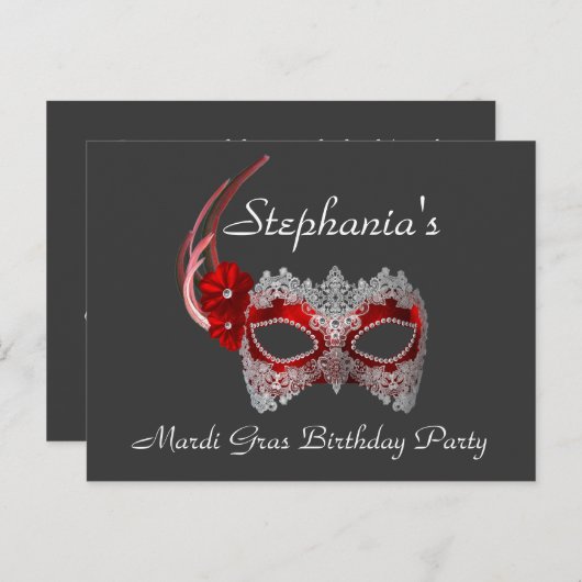"Mardi Gras Birthday" - Party Einladung (Vorne/Hinten)