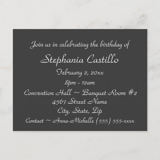 "Mardi Gras Birthday" - Party Einladung (Rückseite)