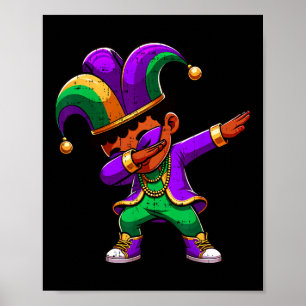 Mardi Gras Black Boys Dabbing Funny Outfit Jester Poster
