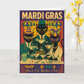 Mardi Gras Black Cat Martini Club Trio Karte (Gelbe Blume)
