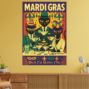Mardi Gras Black Cat Martini Club Trio Leinwanddruck