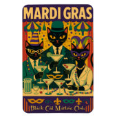 Mardi Gras Black Cat Martini Club Trio Magnet (Vertikal)