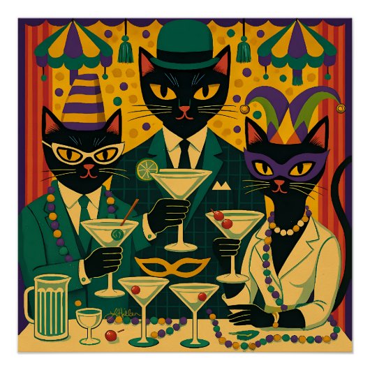 Mardi Gras Black Cat Martini Club Trio Poster (Vorderseite)