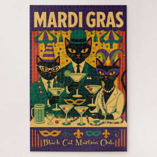 Mardi Gras Black Cat Martini Club Trio Puzzle