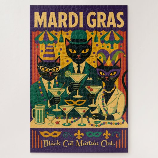 Mardi Gras Black Cat Martini Club Trio Puzzle (Vertikal)