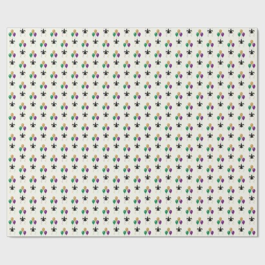 Mardi Gras Black FleurDeLis mit Balloons auf Elfen Geschenkpapier (Flach)