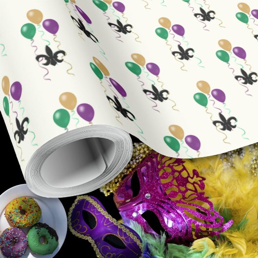 Mardi Gras Black FleurDeLis mit Balloons auf Elfen Geschenkpapier