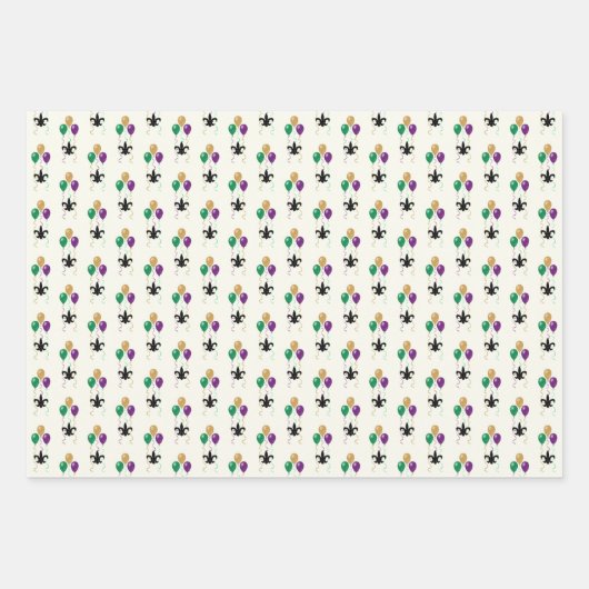 Mardi Gras Black FleurDeLis mit Balloons auf Elfen Geschenkpapier Set (Vorderseite)