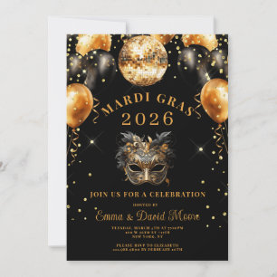 Mardi Gras Black Gold Glitter Maskenball Einladung