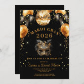 Mardi Gras Black Gold Glitter Masquerade Party Einladung (Vorne/Hinten)