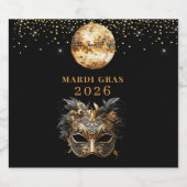 Mardi Gras Black Gold Glitter Party Schaumweinetikett (Einzelnes Label)