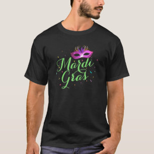Mardi Gras Black T mit Lila Maske T-Shirt