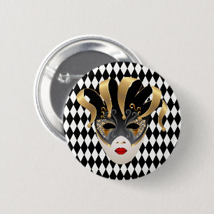Mardi Gras Black & White Diamond Button