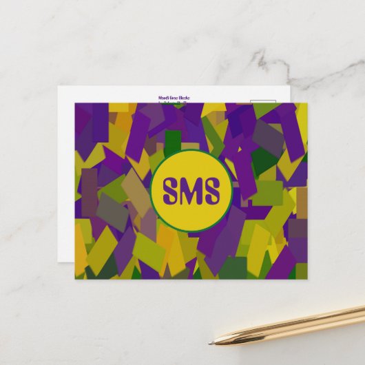 Mardi Gras Blocks Postkarte (Vorderseite/Rückseite Beispiel)