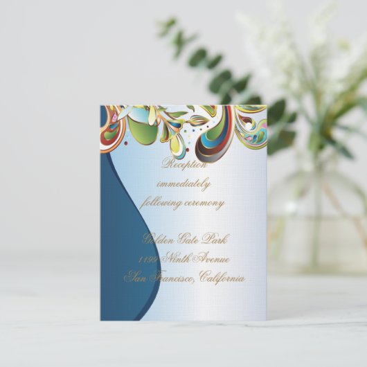 Mardi Gras Blue Wedding Reception Insert Card (Stehend Vorderseite)