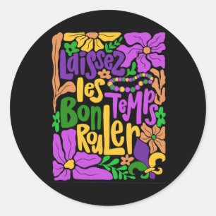 Mardi Gras Boho Laissez Les Bon Temps Rouler Fleur Runder Aufkleber