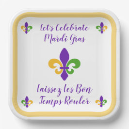 Mardi Gras Bon Temp Green Gold Purple Fleur de Lis Pappteller
