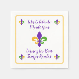Mardi Gras Bon Temp Green Gold Purple Fleur de Lis Serviette
