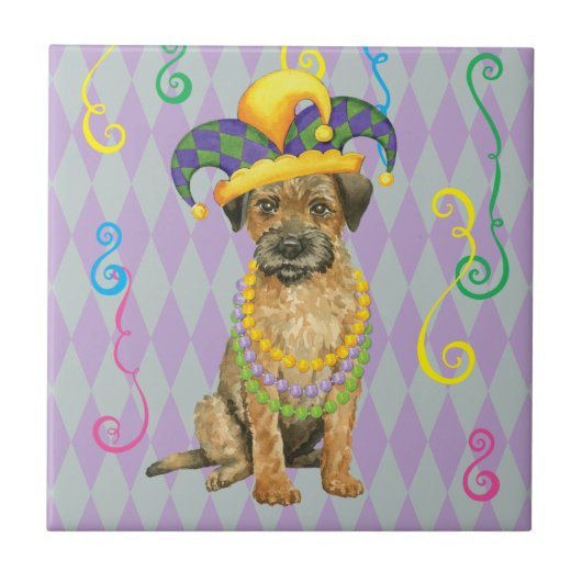 Mardi Gras Border Terrier Fliese (Vorderseite)