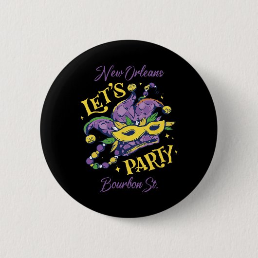 Mardi Gras Bourbon Street New Orleans Souvenir Lou Button (Vorderseite)