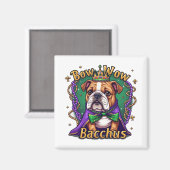 Mardi Gras Bow Wow Bacchus Bulldog Magnet (Vorderseite/Rückseite)