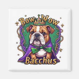 Mardi Gras Bow Wow Bacchus Bulldog Magnet