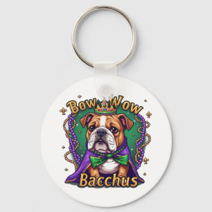 Mardi Gras Bow Wow Bacchus Bulldogge Schlüsselanhänger