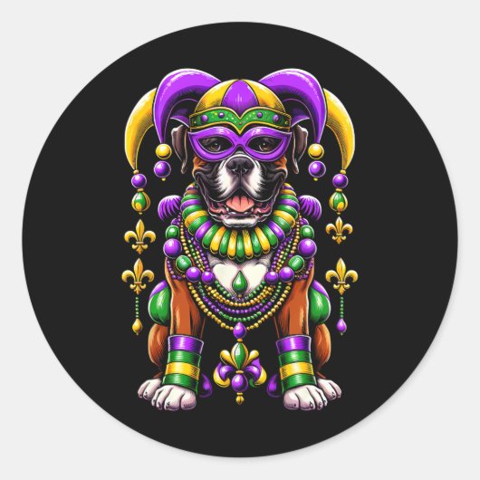 Mardi Gras Boxer Dog Runder Aufkleber (Vorderseite)