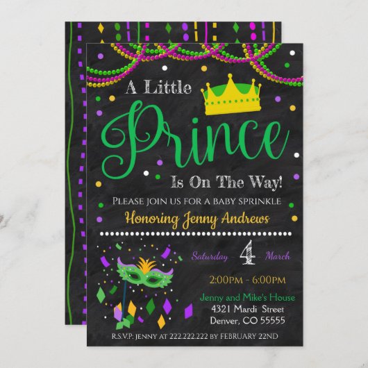 Mardi Gras Boy Baby Shower Einladung (Vorne/Hinten)