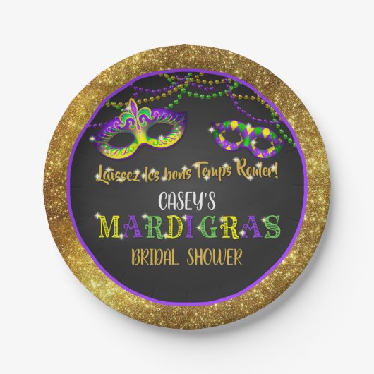 Mardi Gras Brautparty (Gold) Pappteller (Vorderseite)