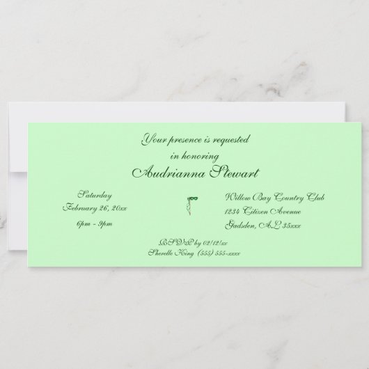 "Mardi Gras Brautparty" - grüne Maske mit Ribbon Einladung (Rückseite)