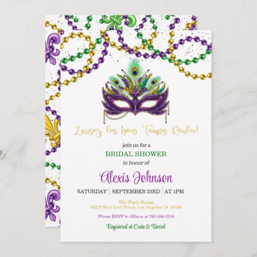 Mardi Gras Bridal Dusche Einladungspads - Weiß Einladung (Vorne/Hinten)