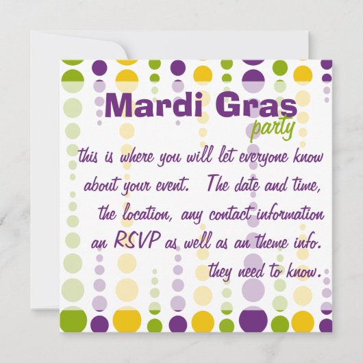 Mardi Gras Bubble Dots Einladung (Vorderseite)