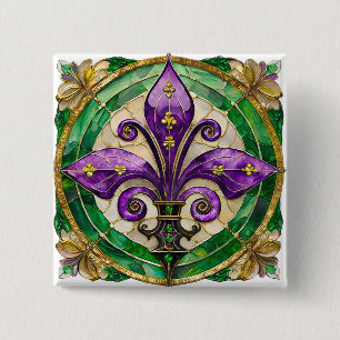 Mardi Gras Buntglas Fleur de lis Button