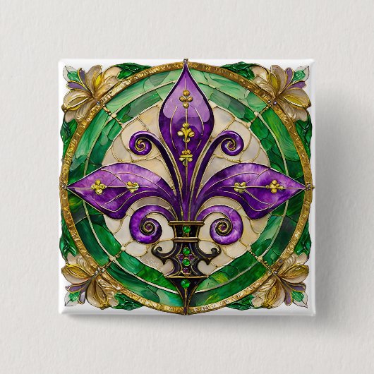 Mardi Gras Buntglas Fleur de lis Button (Vorderseite)