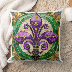 Mardi Gras Buntglas Fleur de lis Kissen