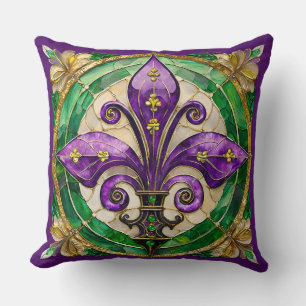 Mardi Gras Buntglas Fleur de lis Kissen