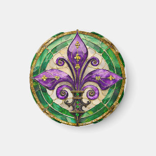 Mardi Gras Buntglas Fleur de lis Magnet