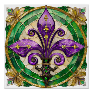Mardi Gras Buntglas Fleur de lis Poster